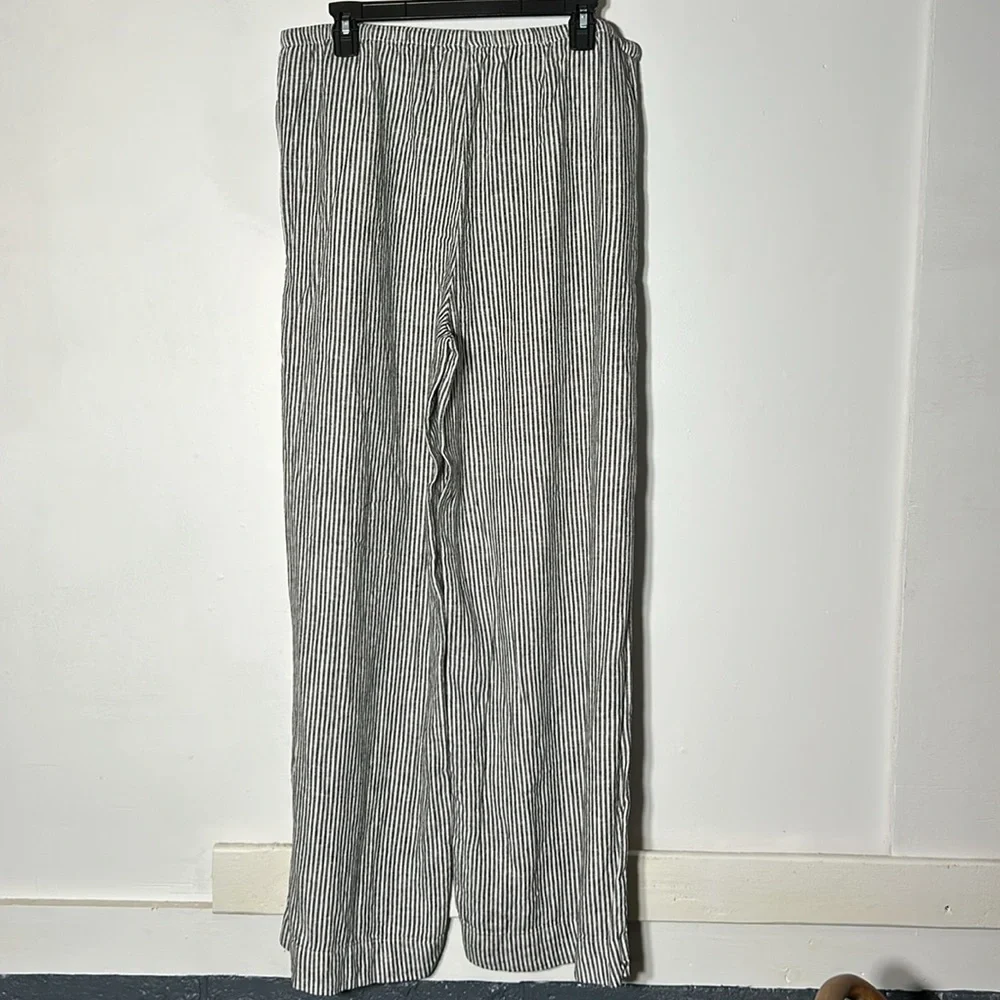 2 Brand new linen pants, drawstring, pockets, black & black/white striped - Picture 7 of 9